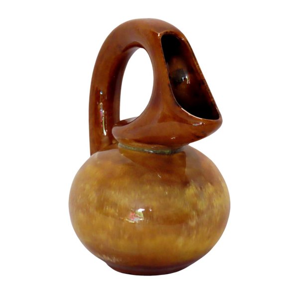 Vintage Handmade Gold and Brown Glazed Ceramic Pottery Jug/Vase - Picture 2 of 5